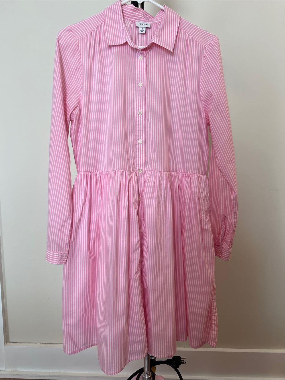 J. Crew Pink and White Striped Button-Front Dress